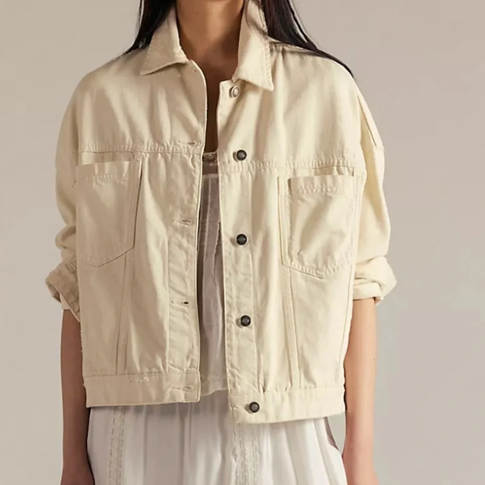 Eddie Bauer Cream‎ Button-Up Jean Jacket 100% cotton Sz LG